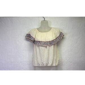 BILLABONG Off the Shoulder Embroidered Ruffle Crop Top - Size M - Cream